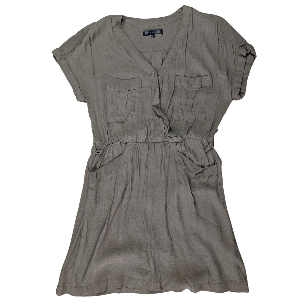 Dynamite Medium Green Viscose Shirt Dress Casual Top‎